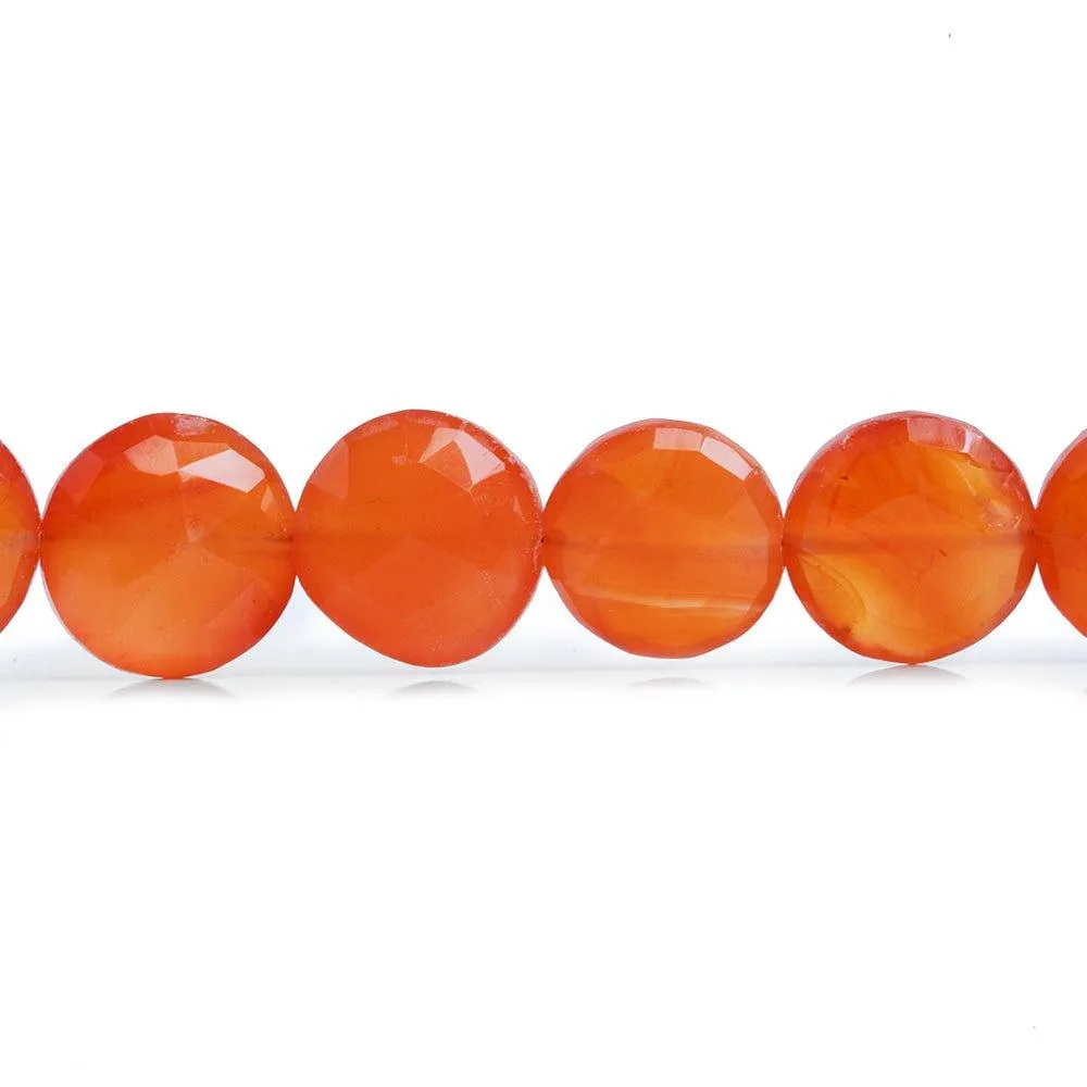 10mm Carnelian Faceted Coin Beads 7 inch 17 pieces