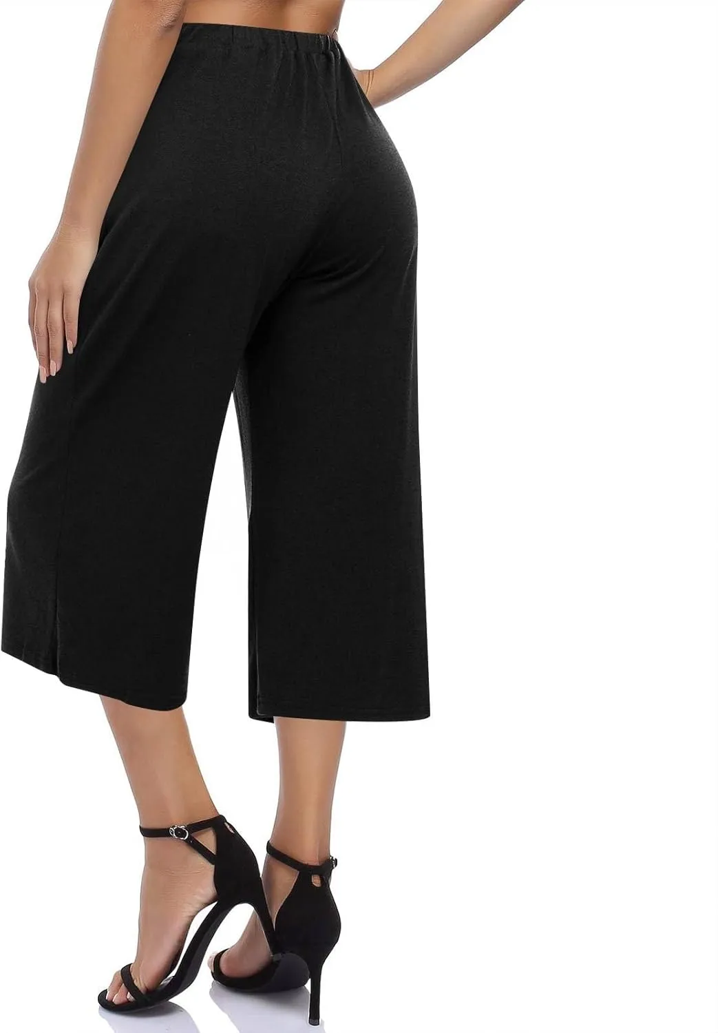 2025 Womens Capri Pants Loose High Waisted Wide Leg 3/4 Pants Drawstring Casual Palazzo Trousers with Pockets