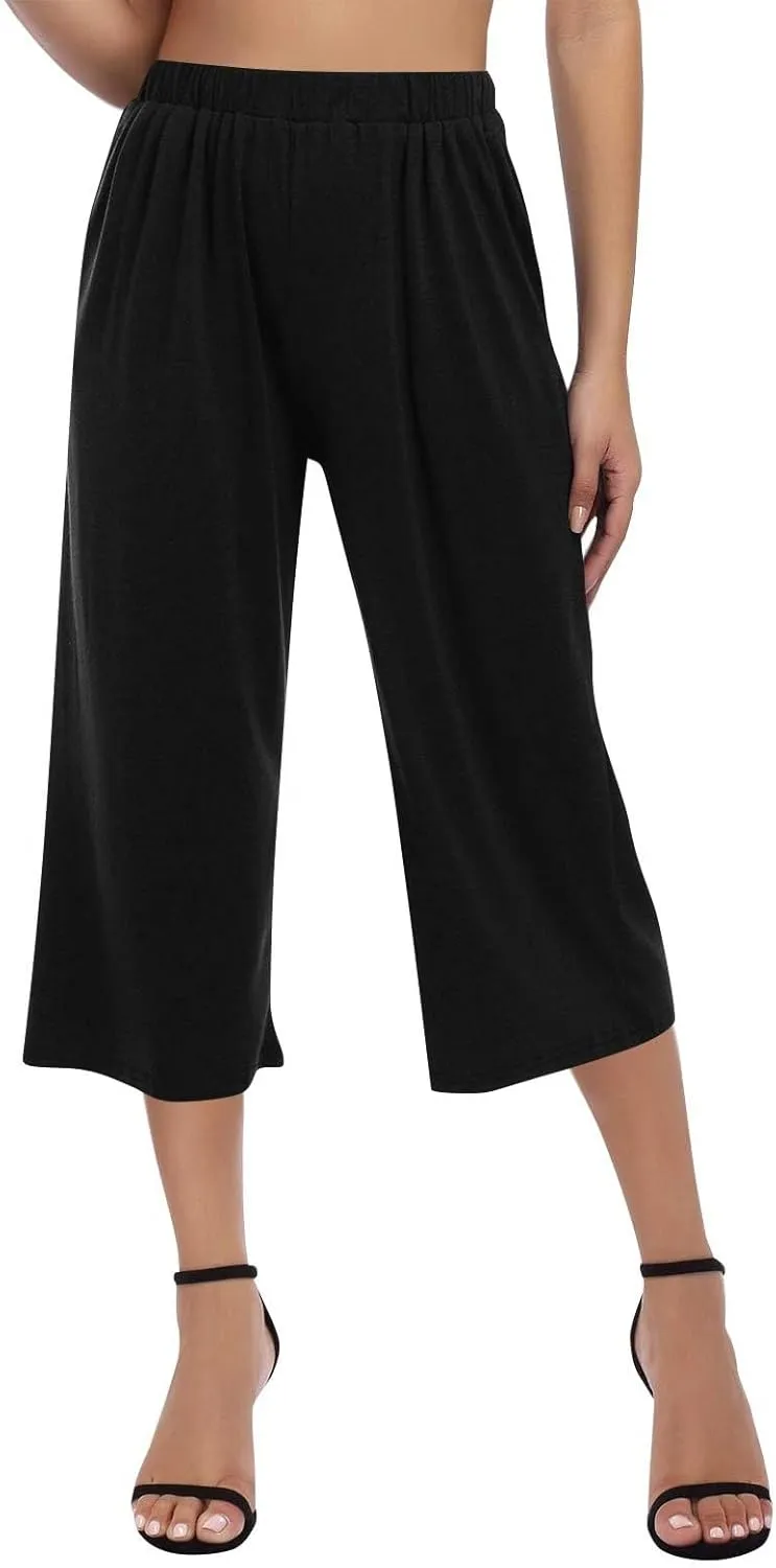 2025 Womens Capri Pants Loose High Waisted Wide Leg 3/4 Pants Drawstring Casual Palazzo Trousers with Pockets