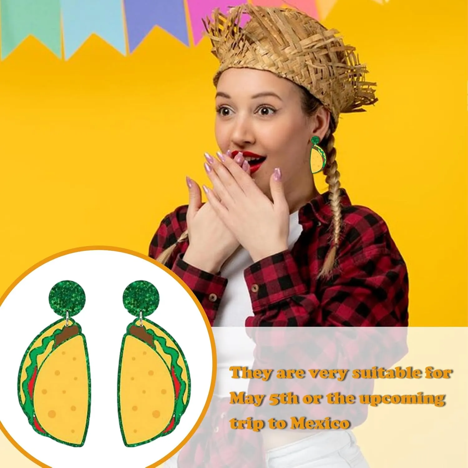 4 Pairs Cinco De Mayo Earrings for Women Mexican Fiesta Earrings Cute Funny Fiesta Pepper Racket Rainbow Horse Hat Earrings Mexican Festival Fiesta Shirts Outfits