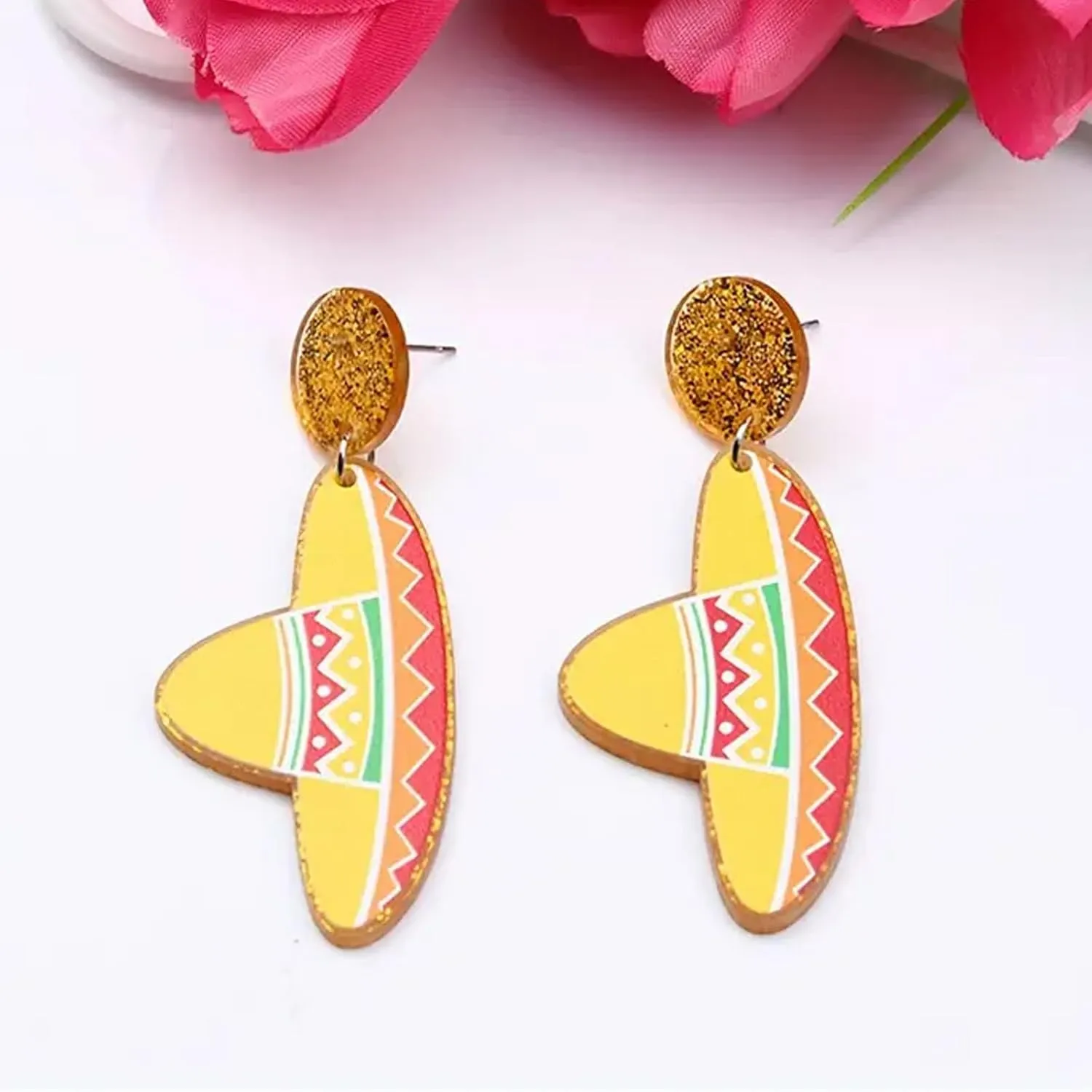 4 Pairs Cinco De Mayo Earrings for Women Mexican Fiesta Earrings Cute Funny Fiesta Pepper Racket Rainbow Horse Hat Earrings Mexican Festival Fiesta Shirts Outfits