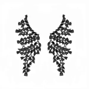 Aretes trepadores negros - chapa de rodio