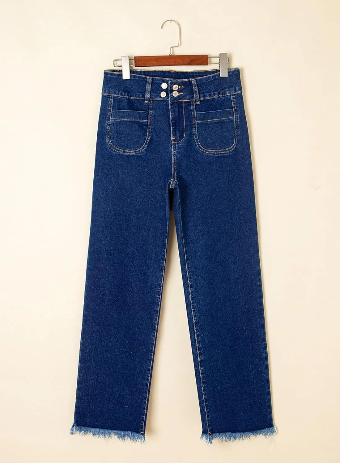 Astylish Womens Wide Leg Jeans High Waisted Double Button Stretchy Frayed Hem Straight Jean Loose Trendy Denim Pants