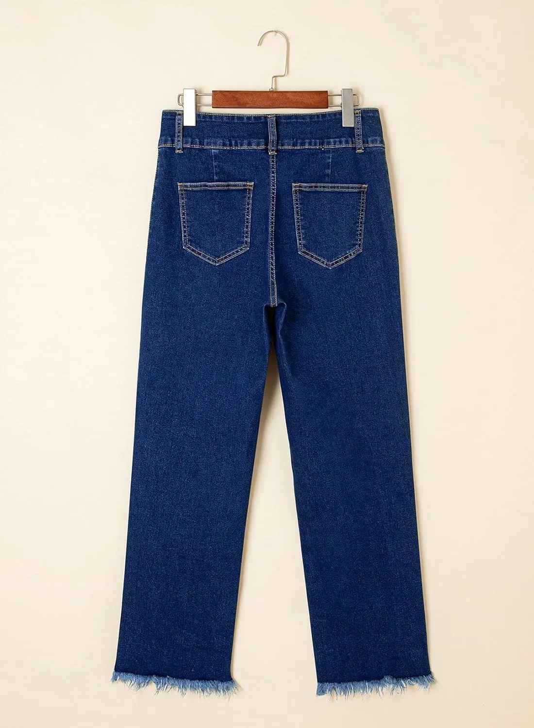 Astylish Womens Wide Leg Jeans High Waisted Double Button Stretchy Frayed Hem Straight Jean Loose Trendy Denim Pants