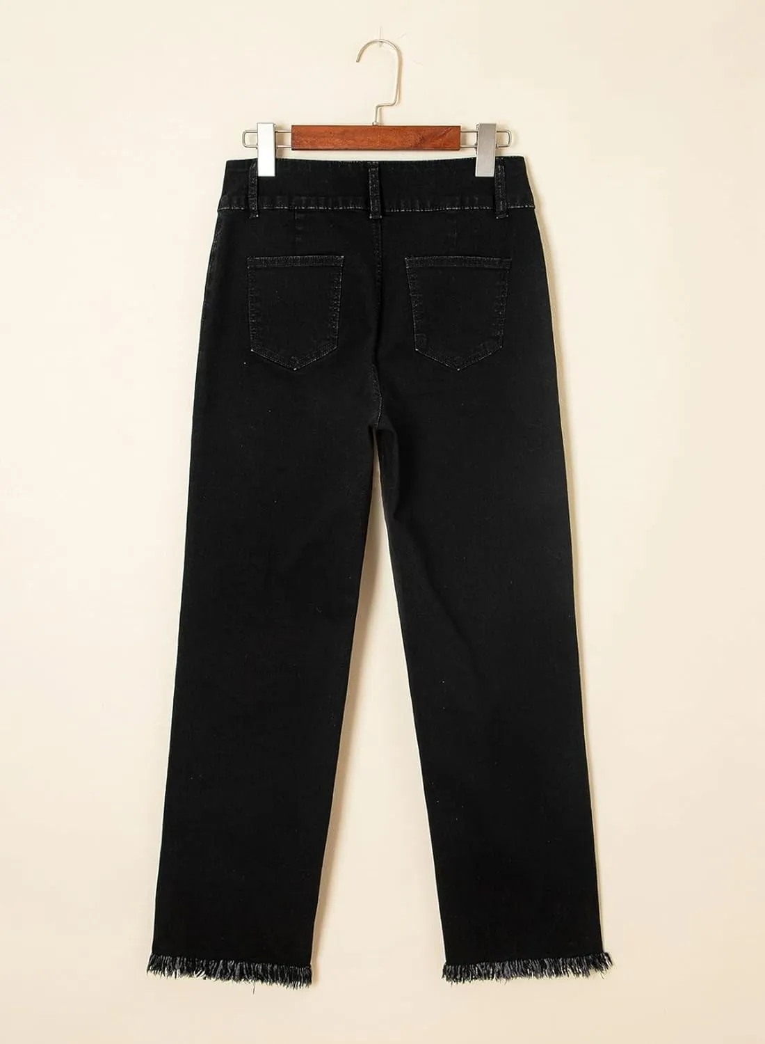 Astylish Womens Wide Leg Jeans High Waisted Double Button Stretchy Frayed Hem Straight Jean Loose Trendy Denim Pants