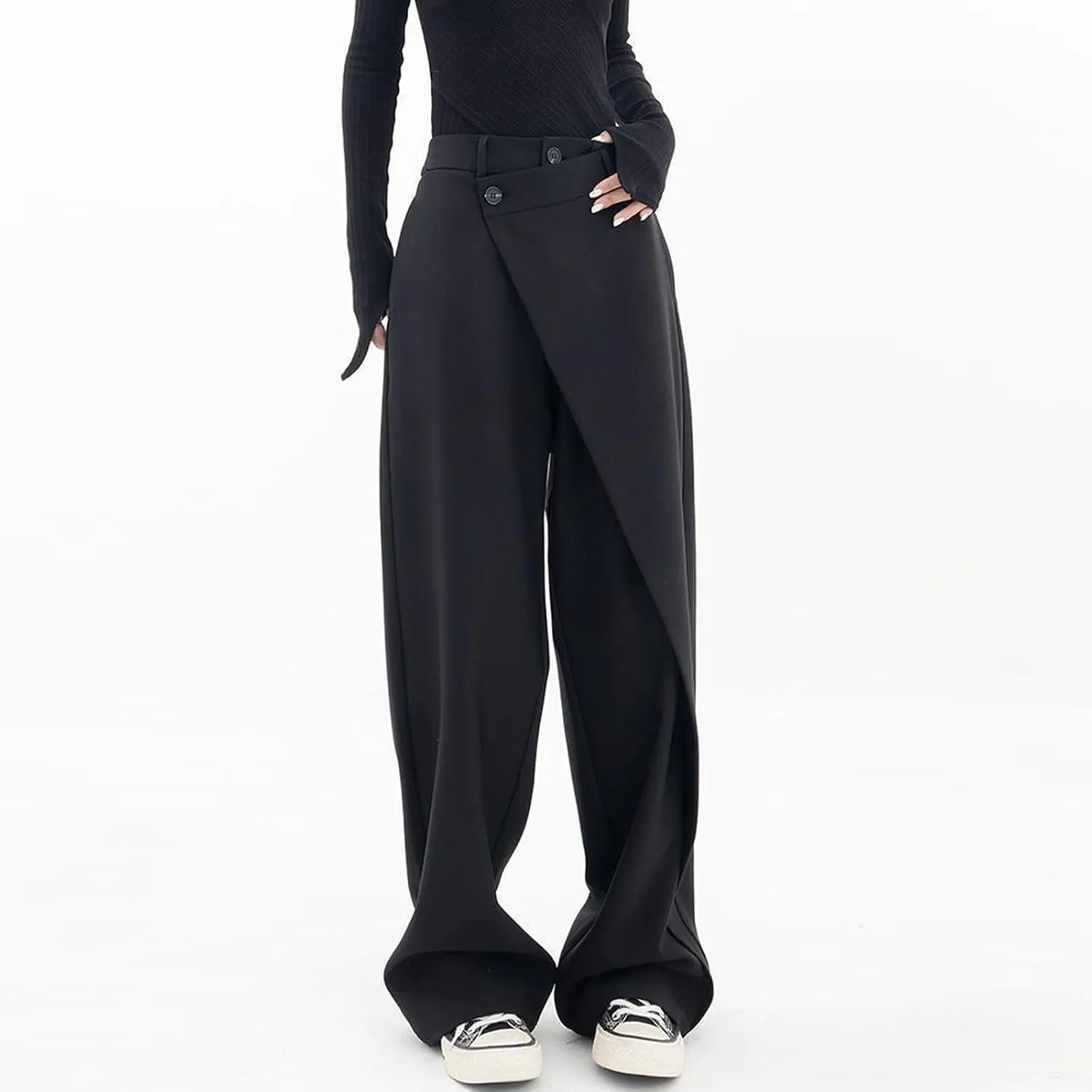 Asymmetrical Dress Pants for Women High Waisted Chic Irregular Tailored Design Business Casual Long Work Trousers