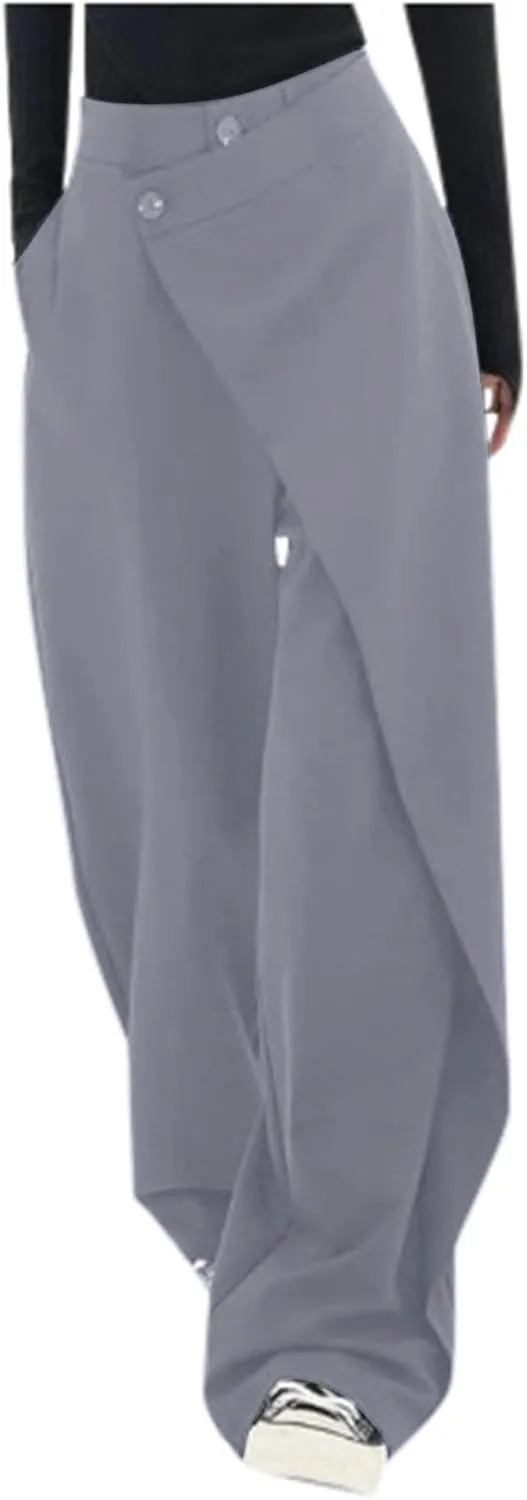 Asymmetrical Dress Pants for Women High Waisted Chic Irregular Tailored Design Business Casual Long Work Trousers