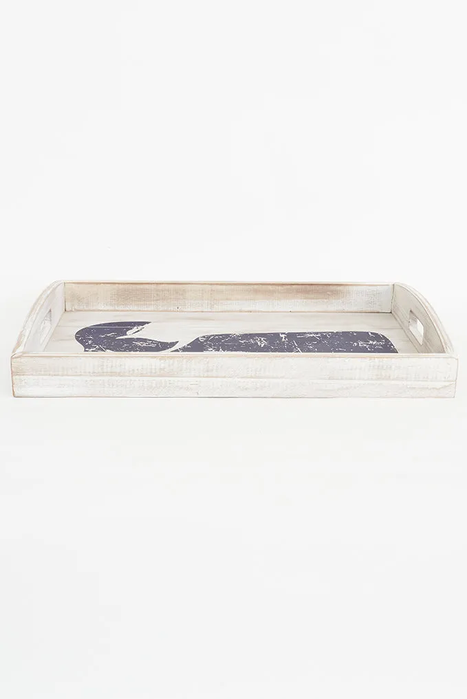 Bandeja de madera rectangular con ballena azul