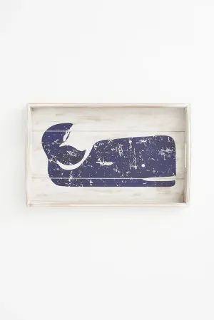 Bandeja de madera rectangular con ballena azul