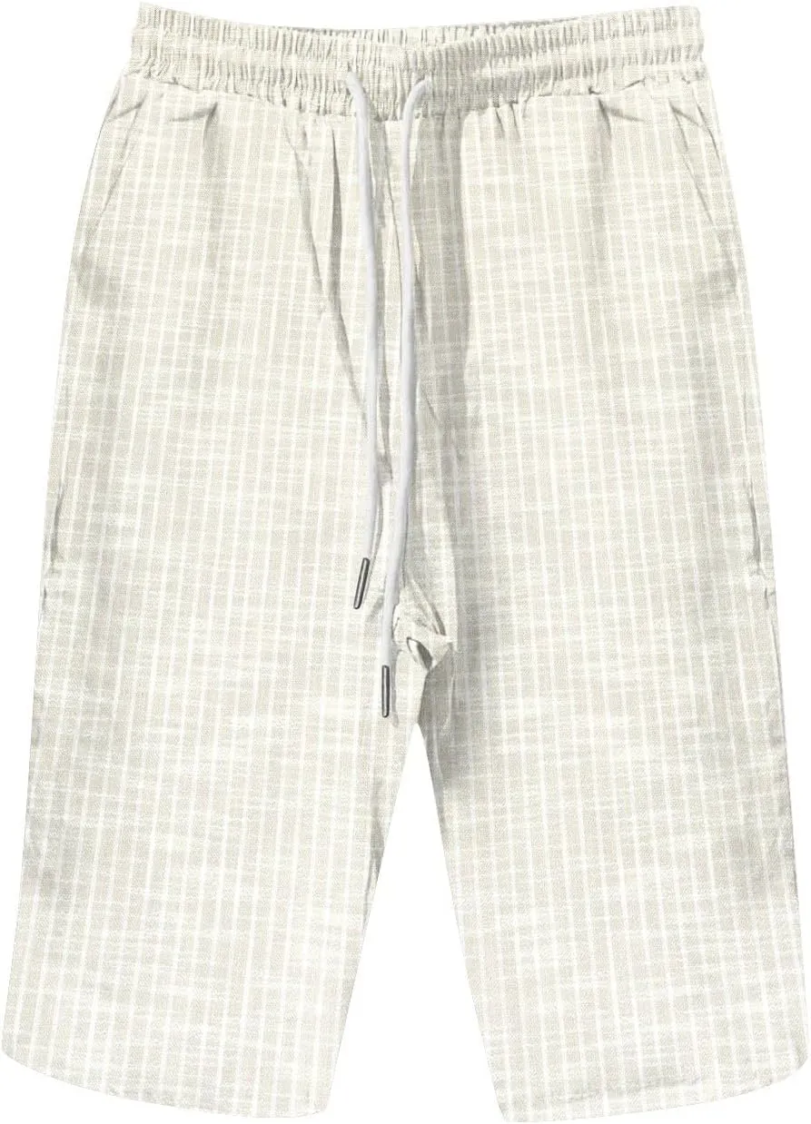 Bermuda Shorts for Women Knee Length Trendy Linen Shorts Casual Summer Plus Size Stripe Lounge Short with Pockets