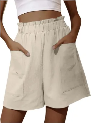 Bermuda Shorts for Women Trendy Knee Length High Elastic Waist Lounge Short Pants Summer Beach Shorts with Pockets