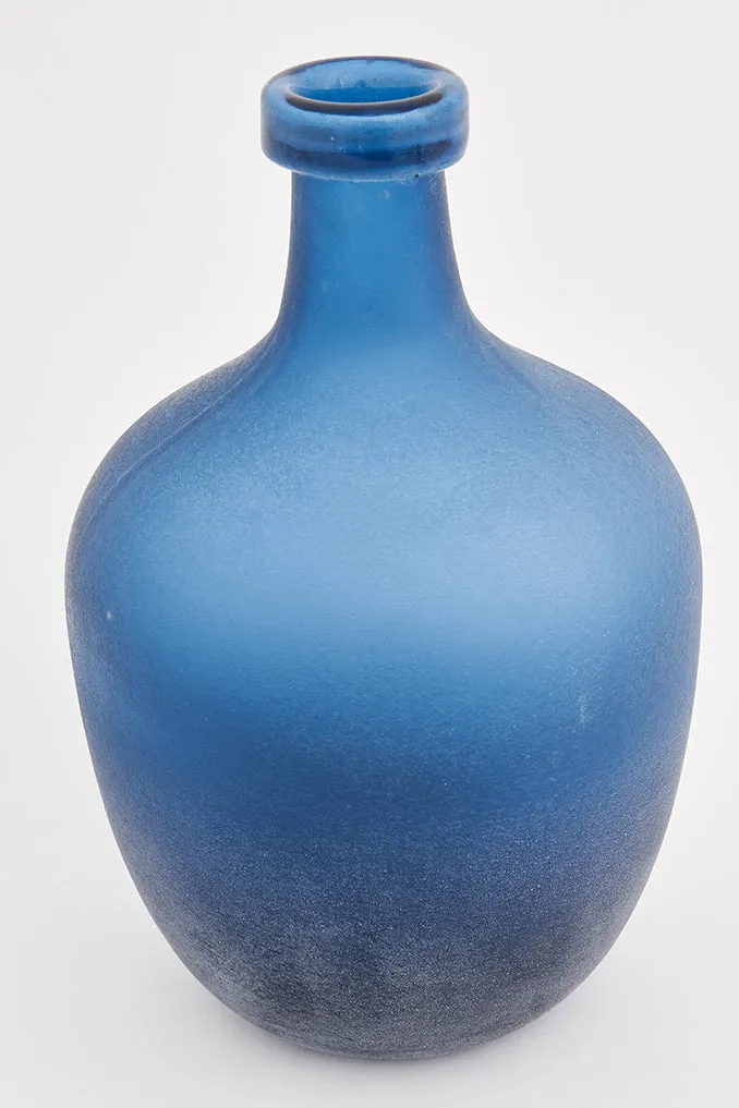 Botella o florero de cristal artesanal azul ø: 17,5 cm - h: 27 cm