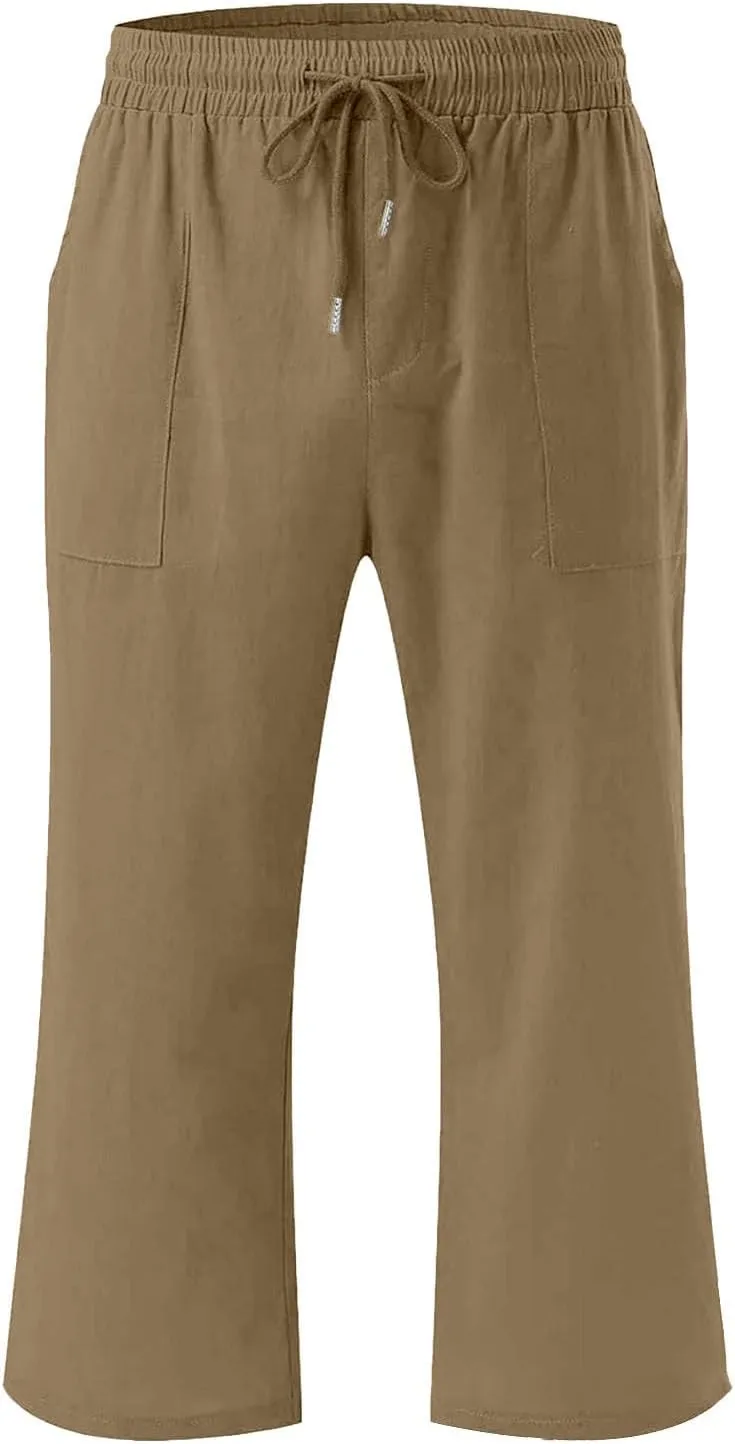 Boys 3/4 Straight Wide Leg Pants Solid Color High Elastic Waist Trousers with Pockts Y2k Streetwear