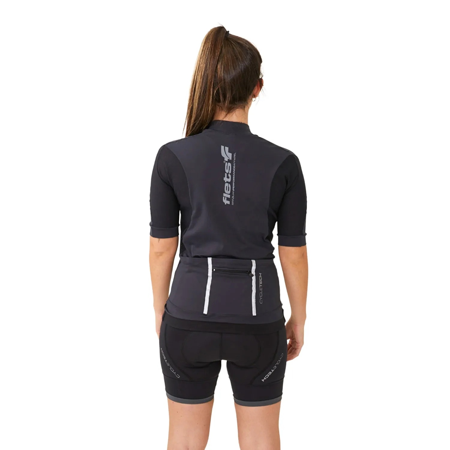 Camisa Ciclismo CYCLETECH Fem l Preta F Estanho