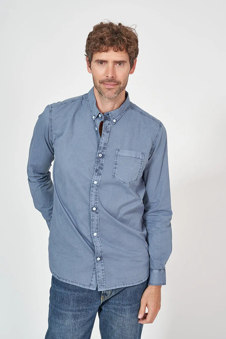 Camisa de hombre manga larga con tejido en lavado natural