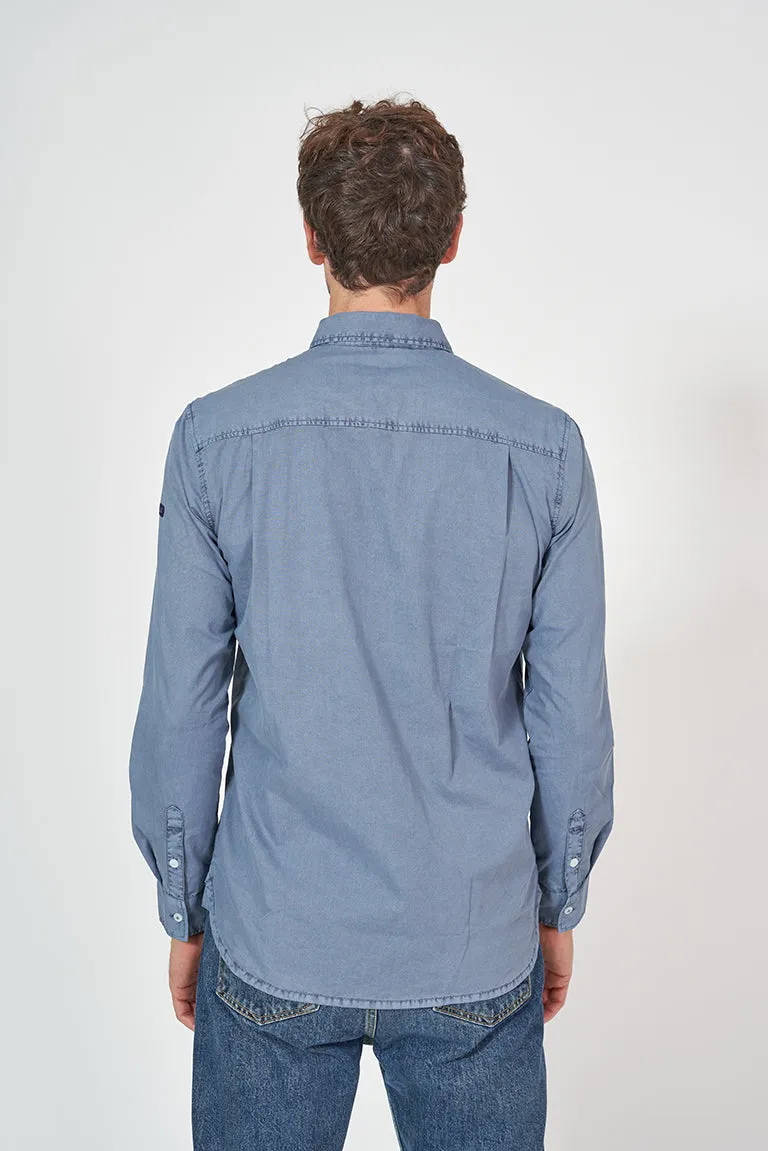 Camisa de hombre manga larga con tejido en lavado natural