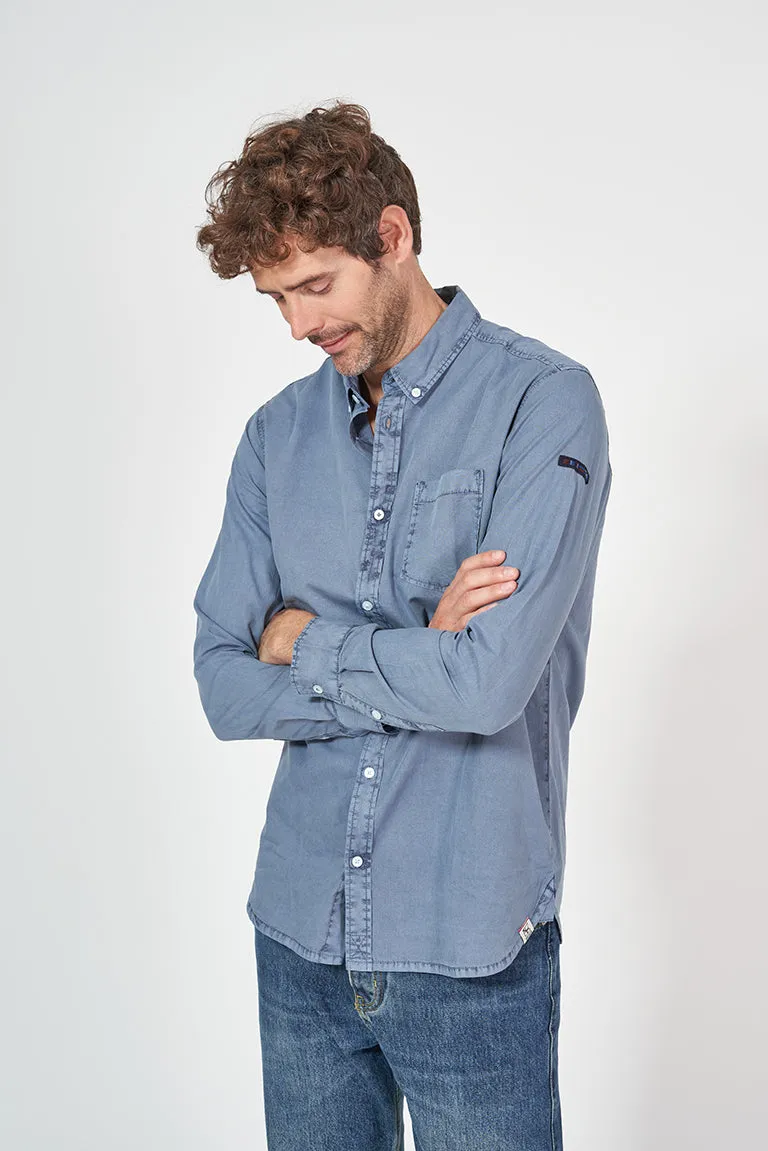 Camisa de hombre manga larga con tejido en lavado natural
