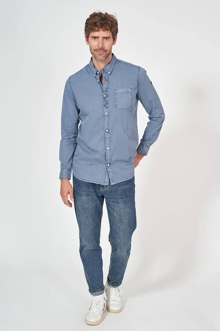 Camisa de hombre manga larga con tejido en lavado natural