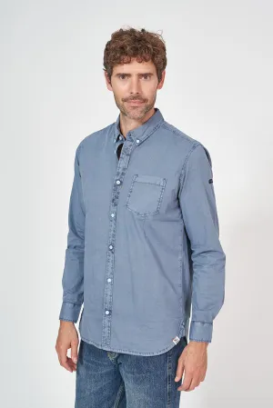 Camisa de hombre manga larga con tejido en lavado natural