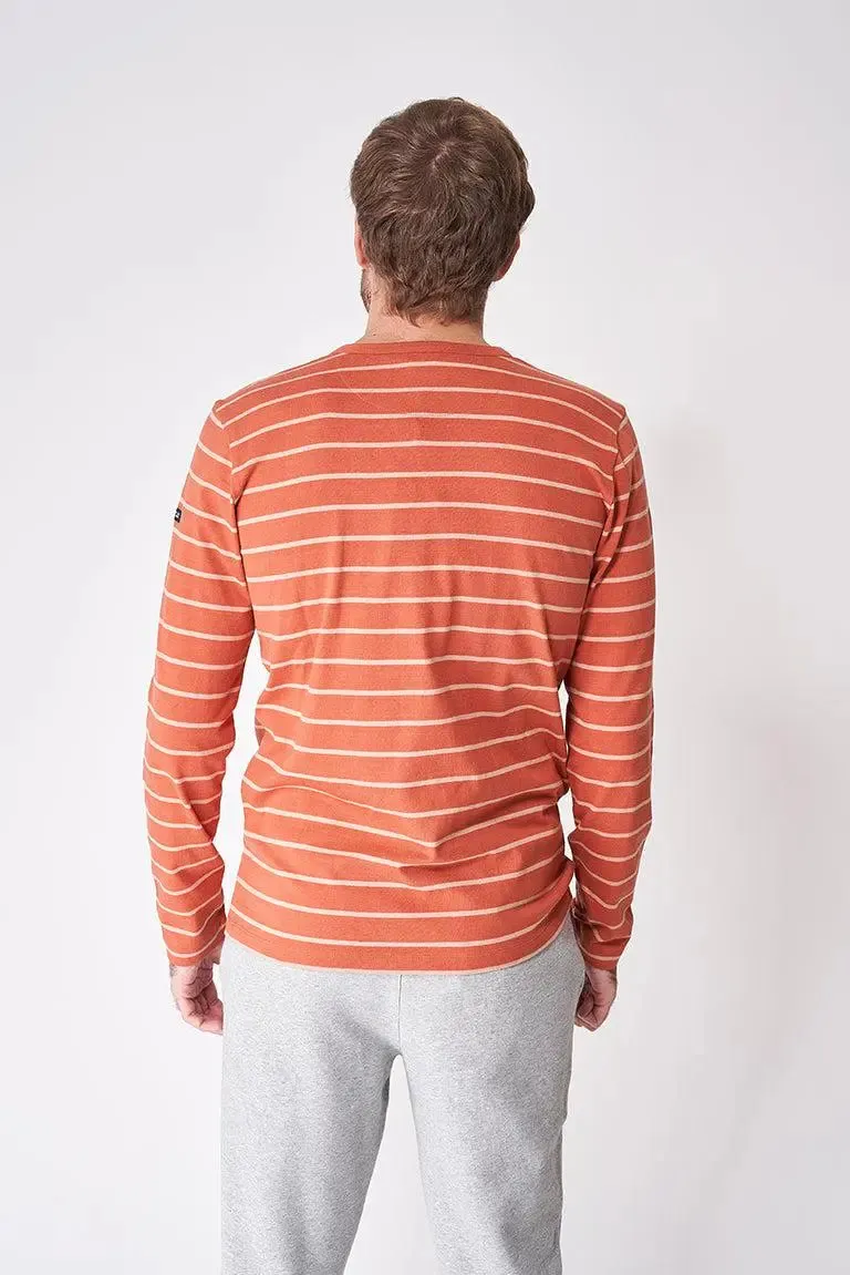 Camiseta a rayas de algodón manga larga con botones - A2174