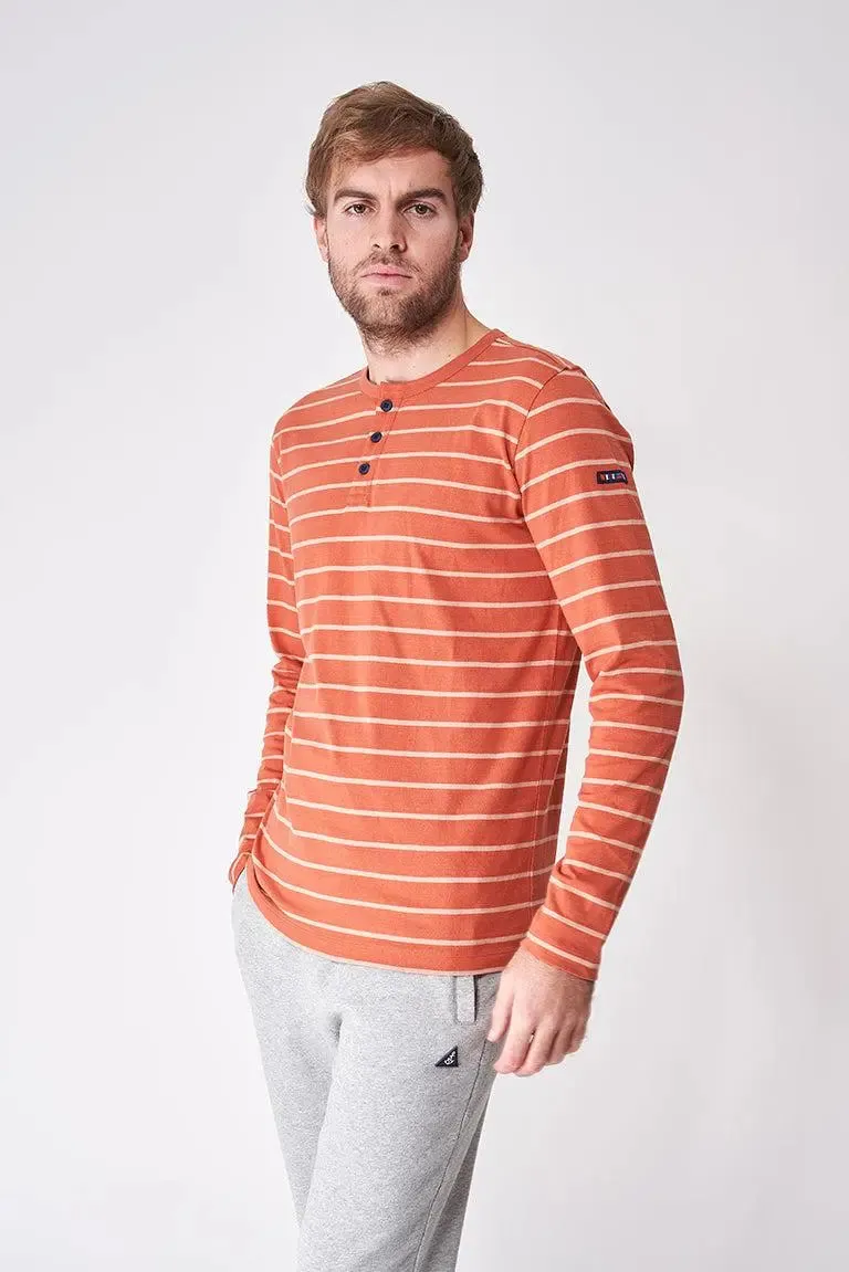 Camiseta a rayas de algodón manga larga con botones - A2174