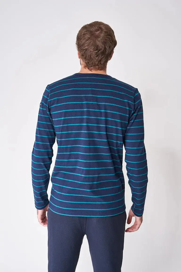 Camiseta a rayas de algodón manga larga con botones - A2174