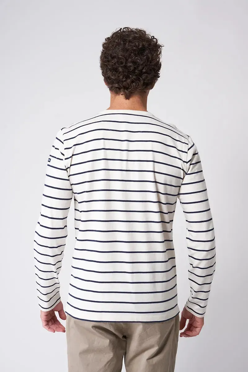 Camiseta a rayas de algodón manga larga con botones - A2174