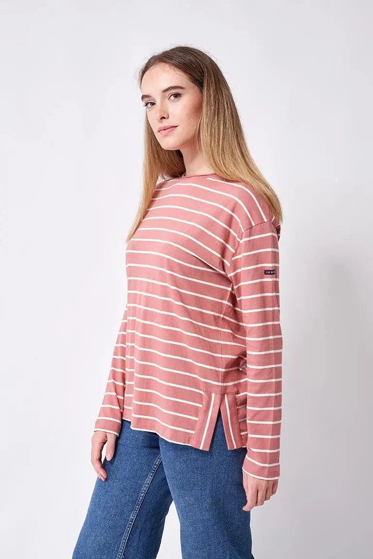 Camiseta de algodón manga larga a rayas finas - A2334