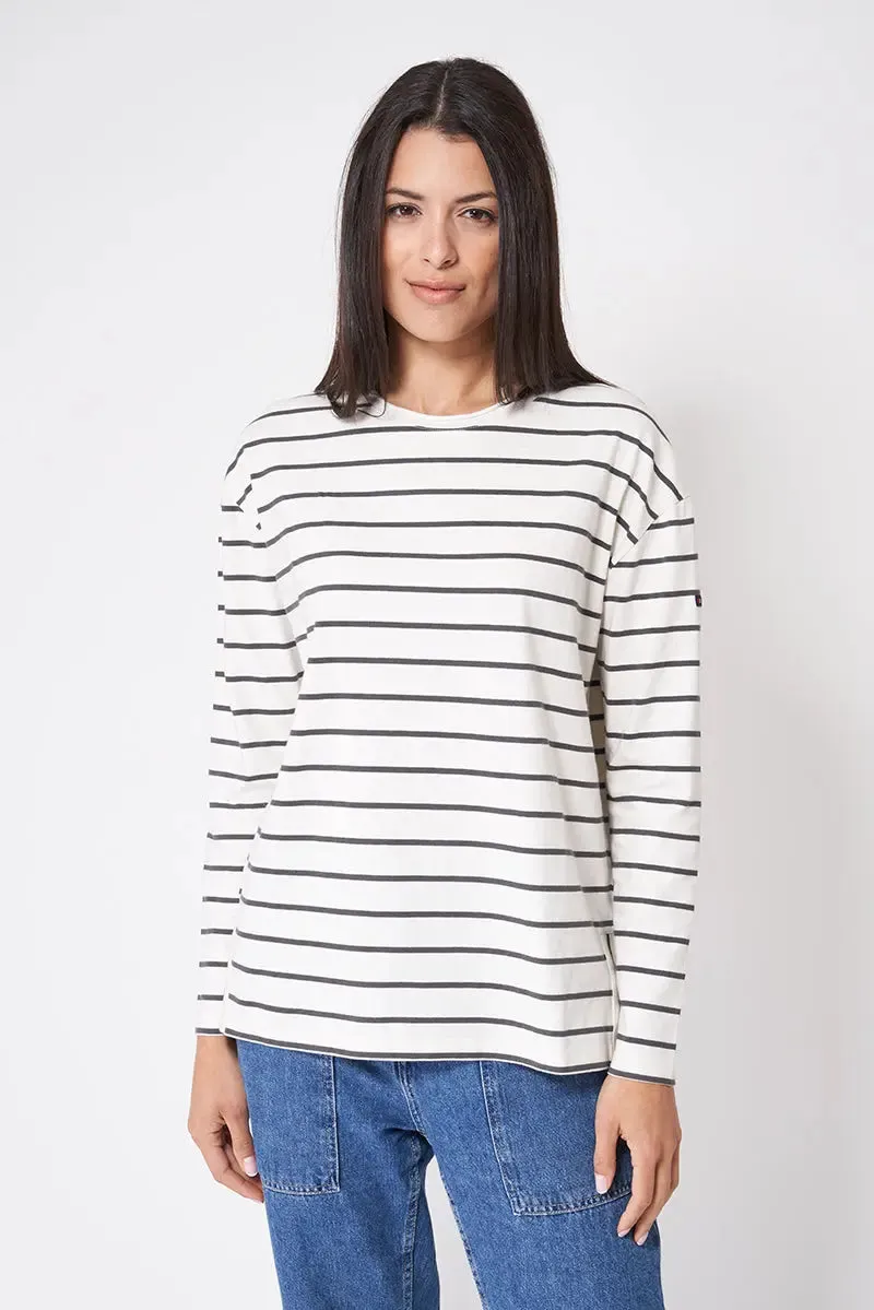 Camiseta de algodón manga larga a rayas finas - A2334