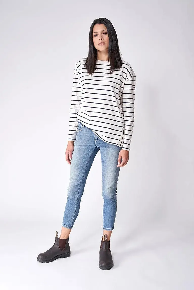 Camiseta de algodón manga larga a rayas finas - A2334