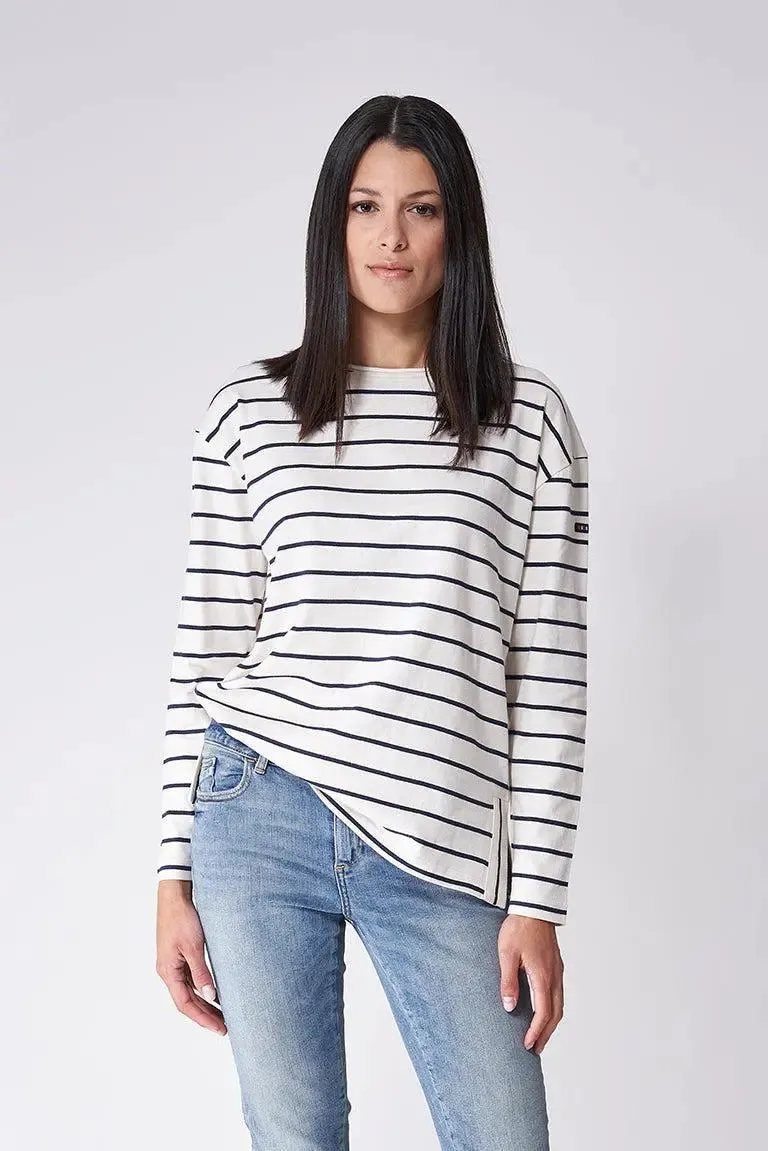Camiseta de algodón manga larga a rayas finas - A2334