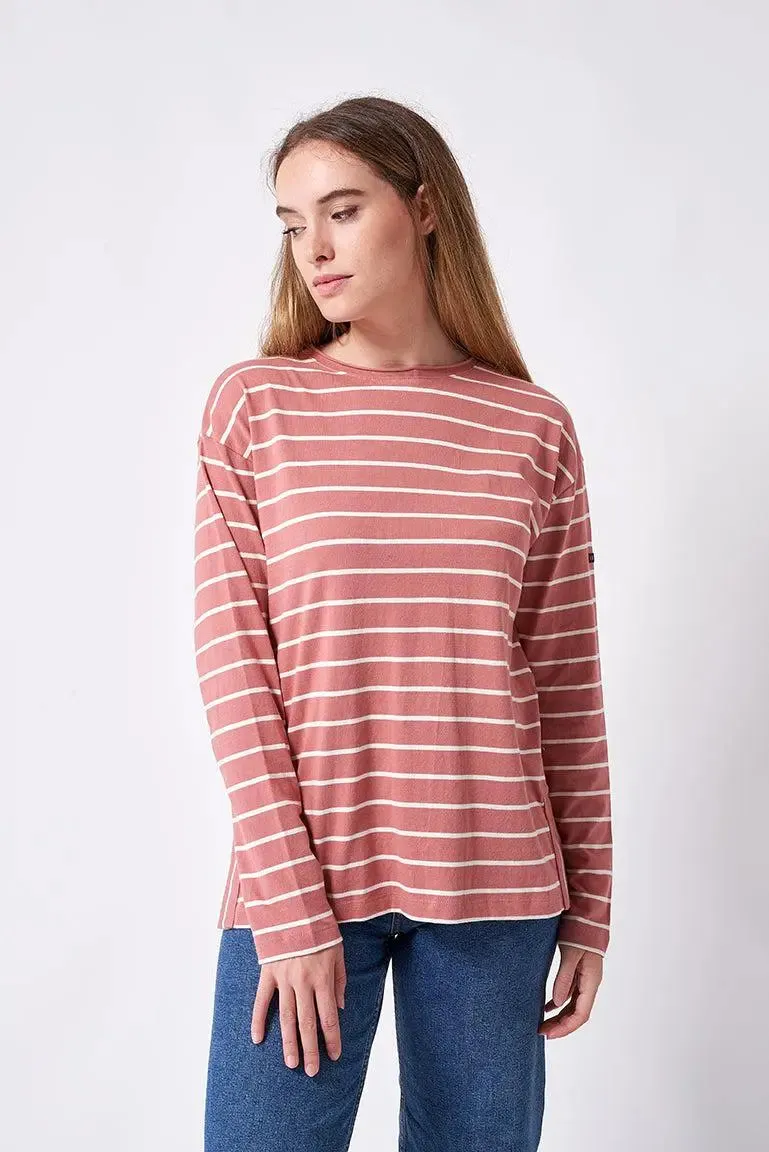 Camiseta de algodón manga larga a rayas finas - A2334