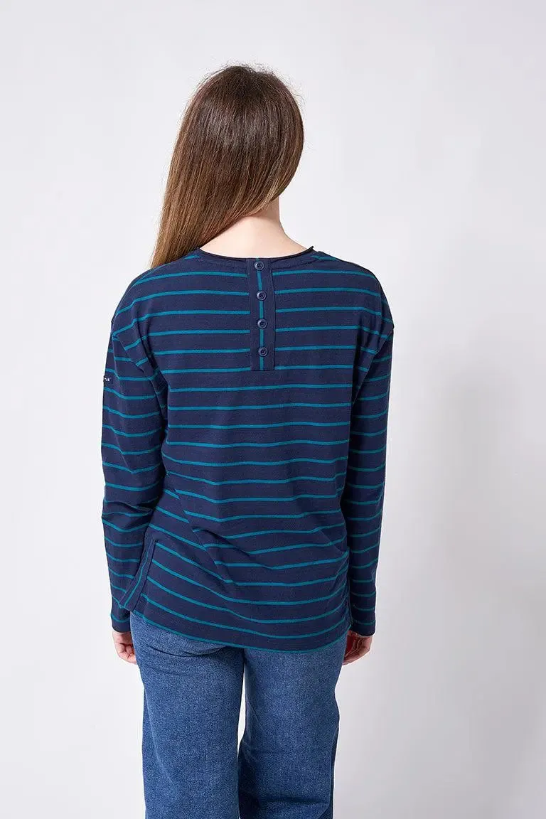 Camiseta de algodón manga larga a rayas finas - A2334