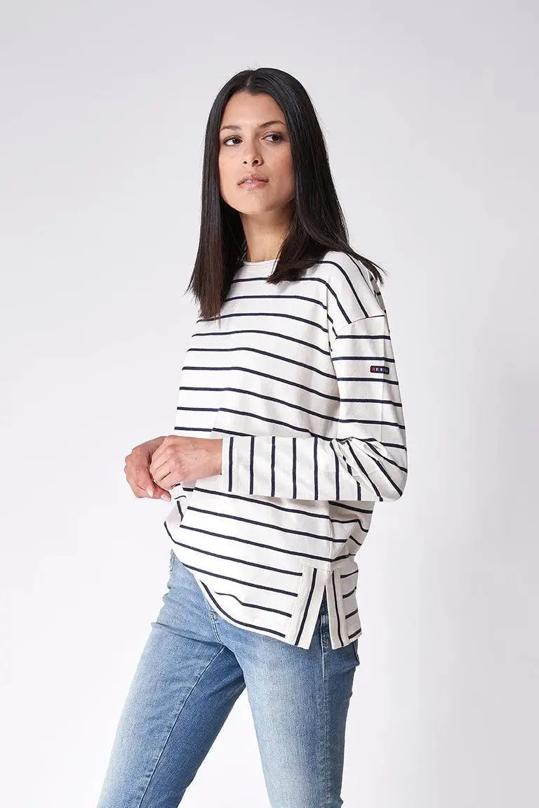 Camiseta de algodón manga larga a rayas finas - A2334
