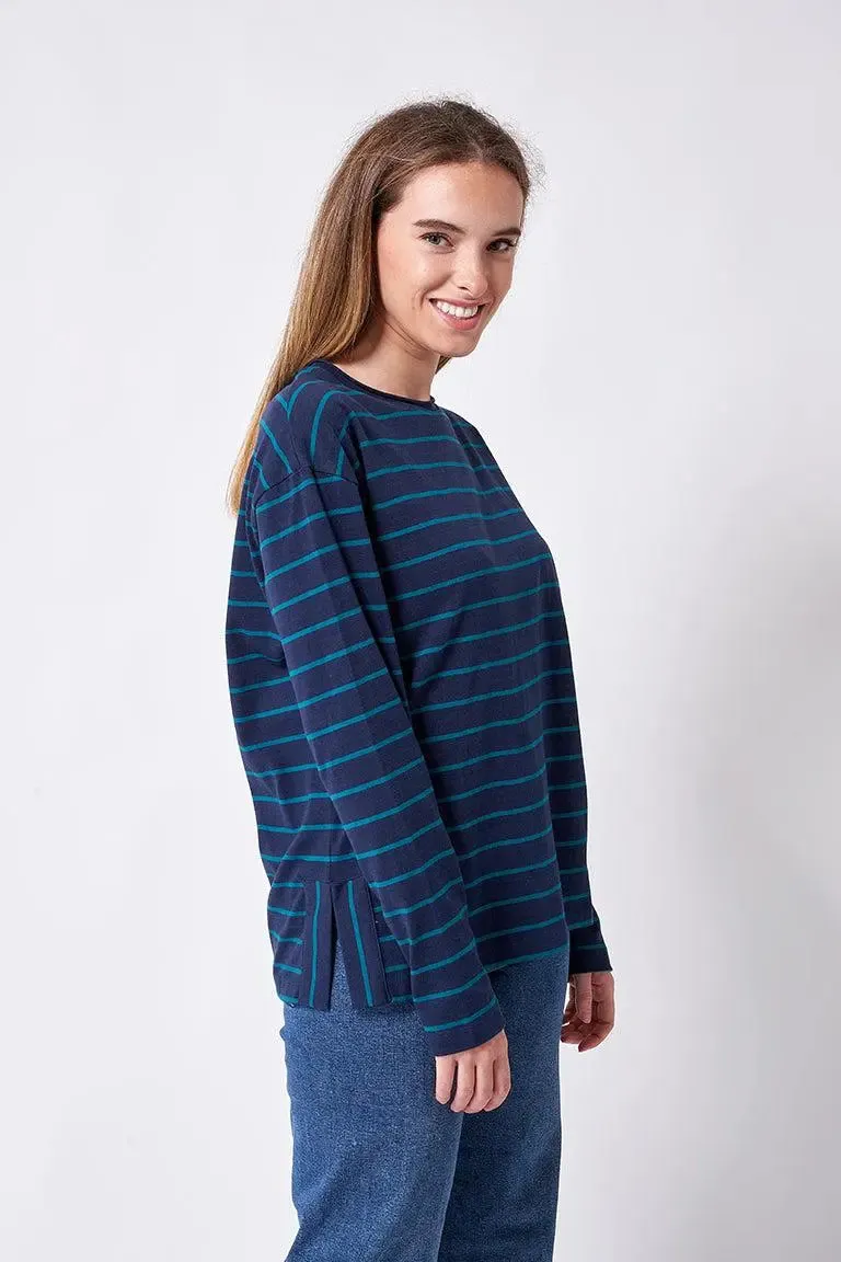 Camiseta de algodón manga larga a rayas finas - A2334