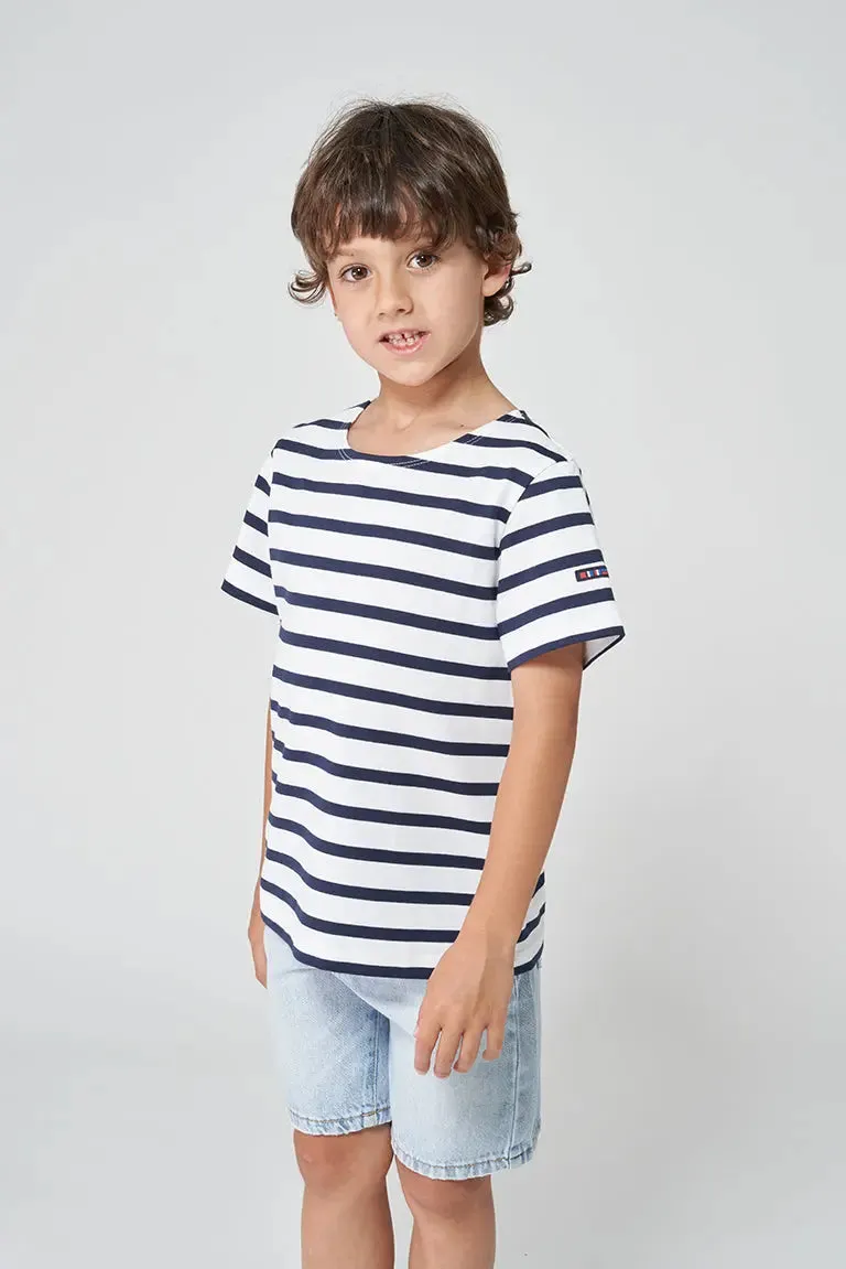 Camiseta marsellesa a rayas de algodón manga corta niño