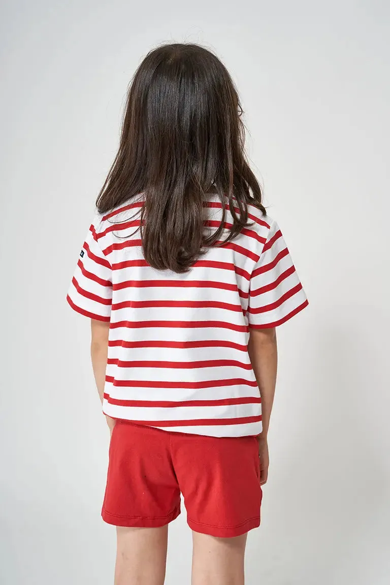Camiseta marsellesa a rayas de algodón manga corta niño