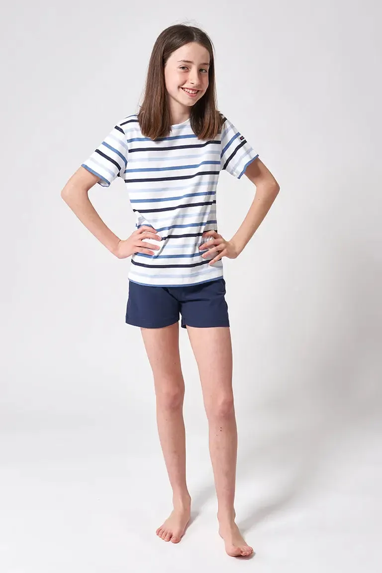 Camiseta marsellesa a rayas de algodón manga corta niño