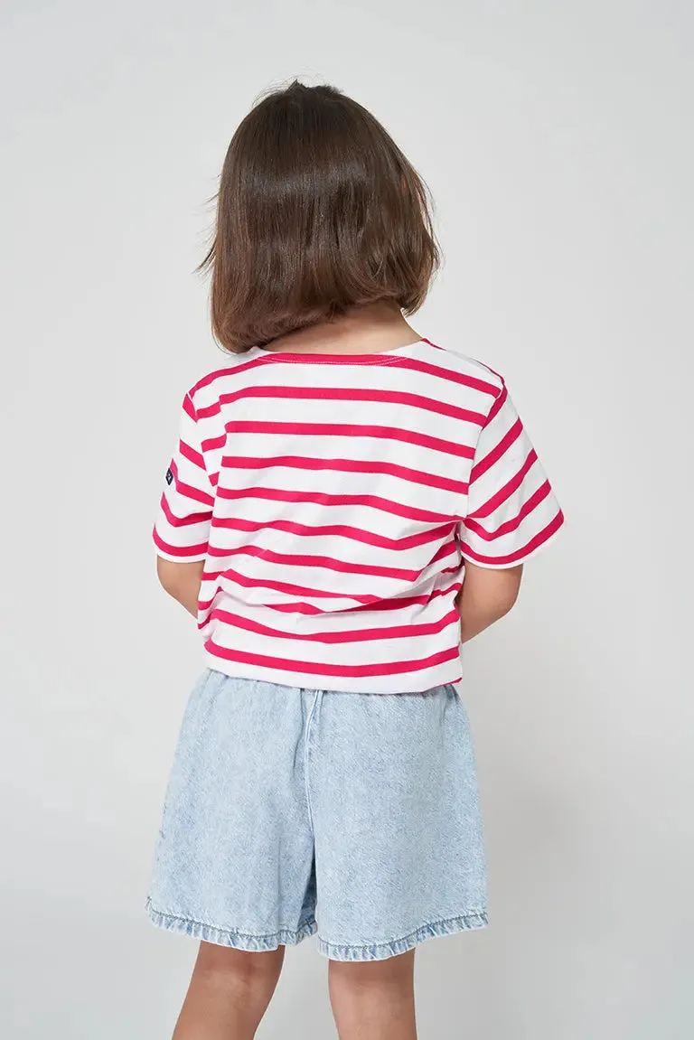 Camiseta marsellesa a rayas de algodón manga corta niño