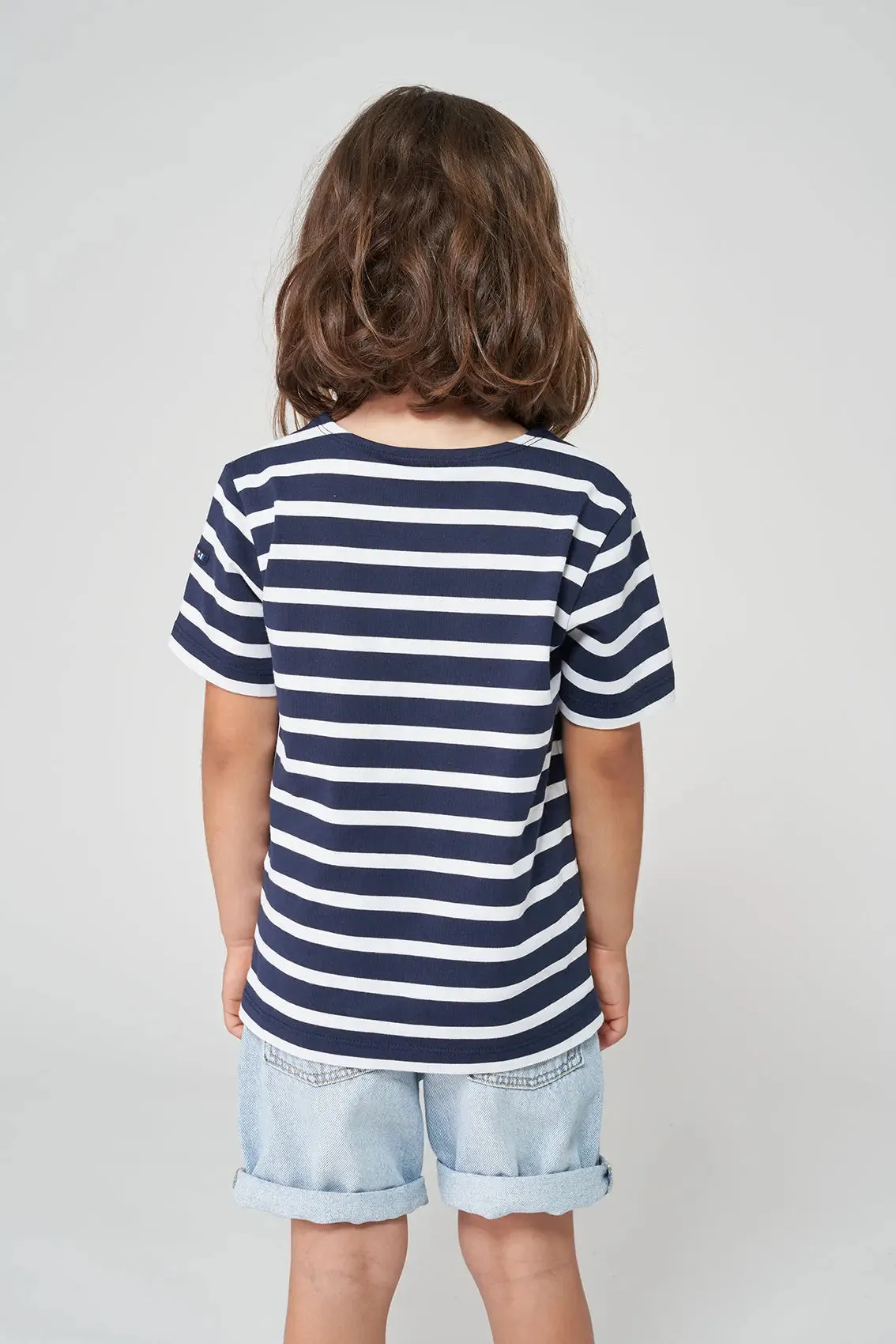 Camiseta marsellesa a rayas de algodón manga corta niño