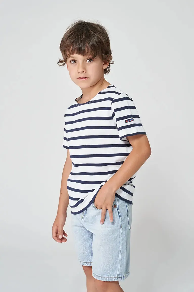 Camiseta marsellesa a rayas de algodón manga corta niño