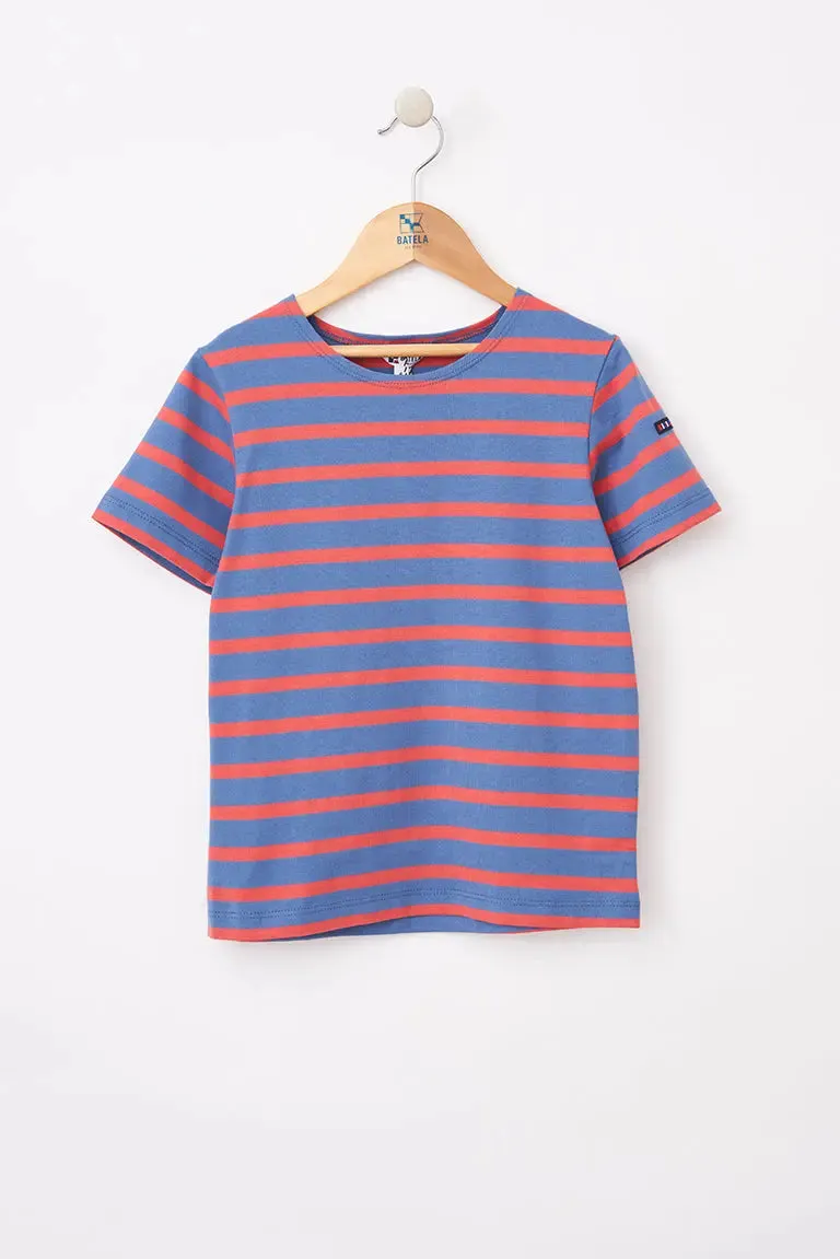 Camiseta marsellesa a rayas de algodón manga corta niño