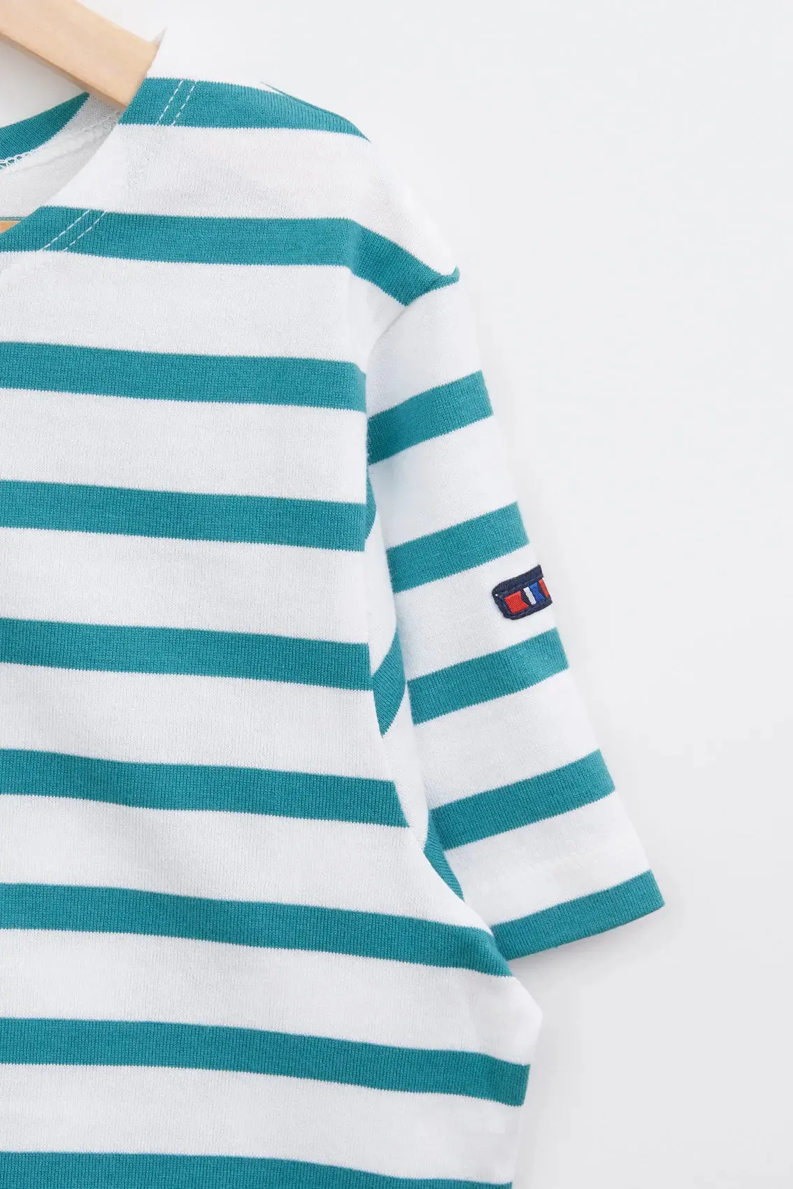Camiseta marsellesa a rayas de algodón manga corta niño
