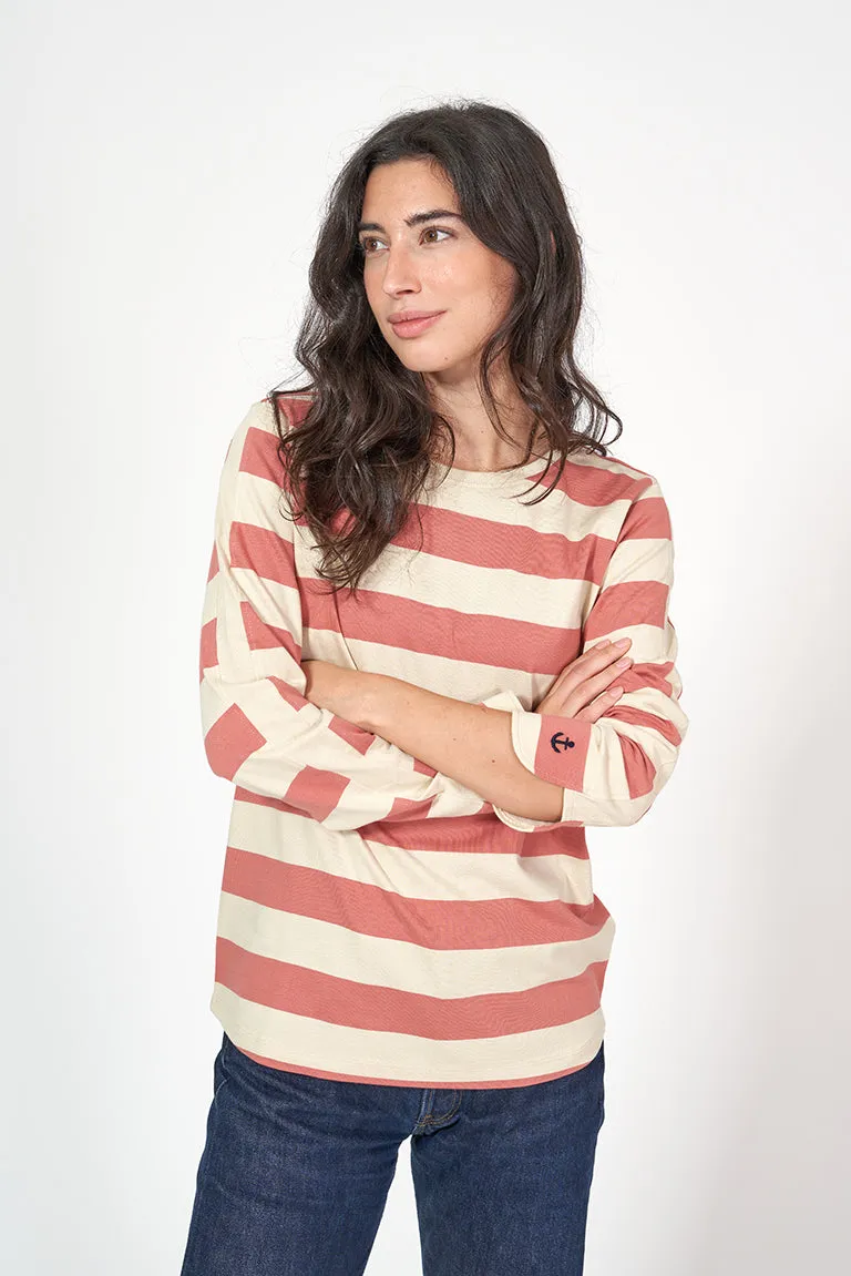 Camiseta mujer de algodón con manga larga y raya ancha