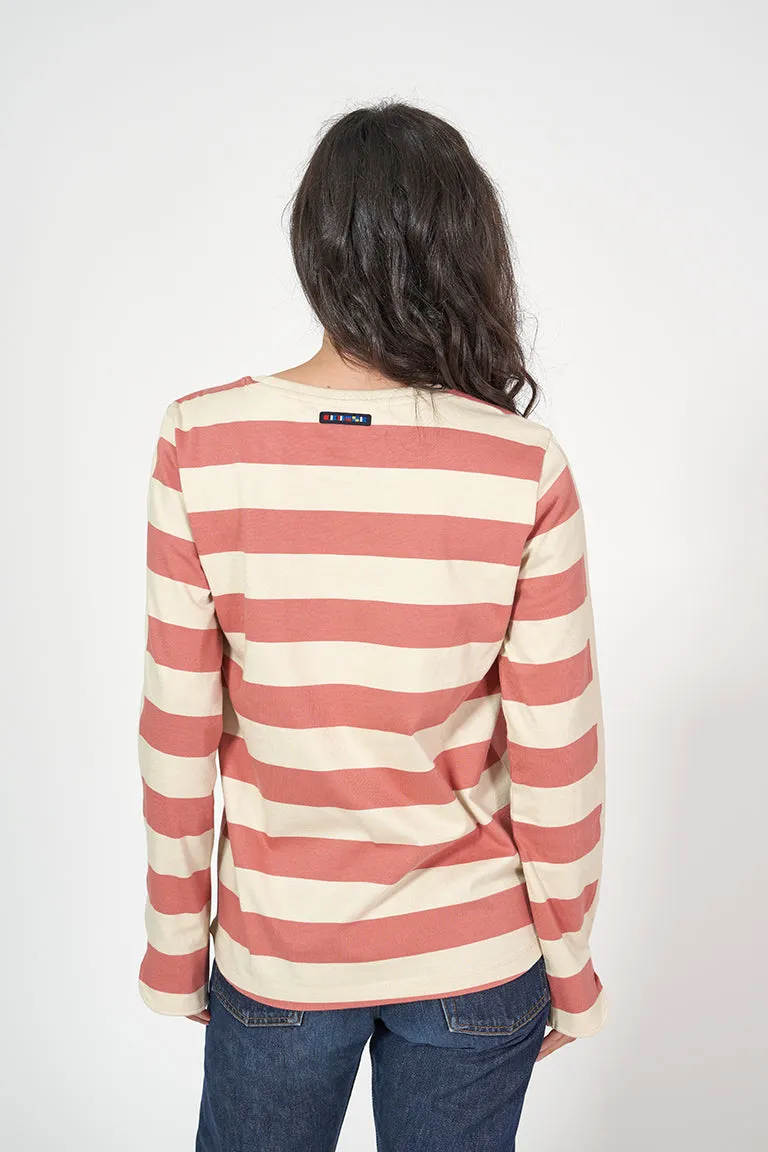 Camiseta mujer de algodón con manga larga y raya ancha