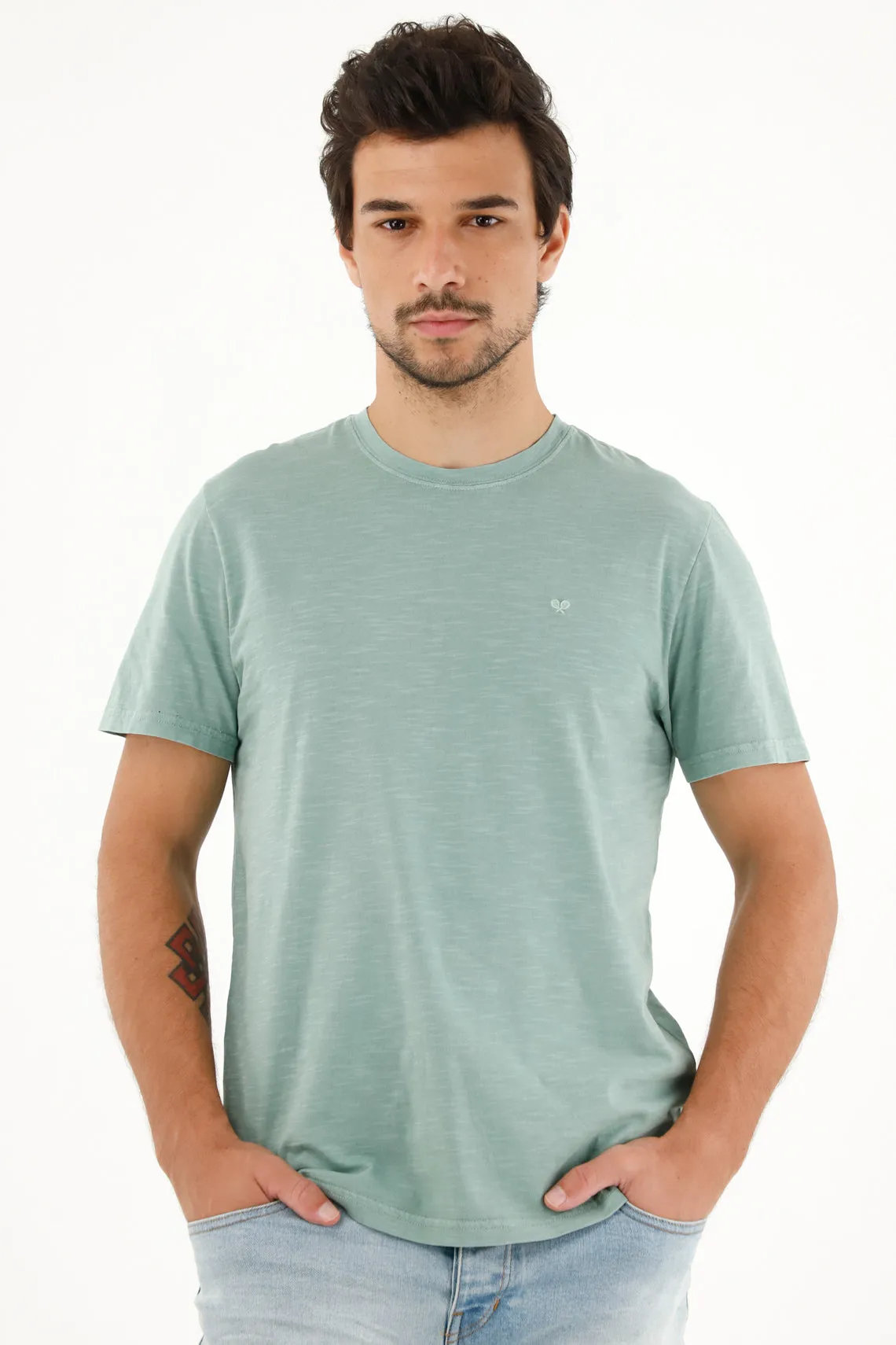 Camiseta verde en 100% algodón para hombre