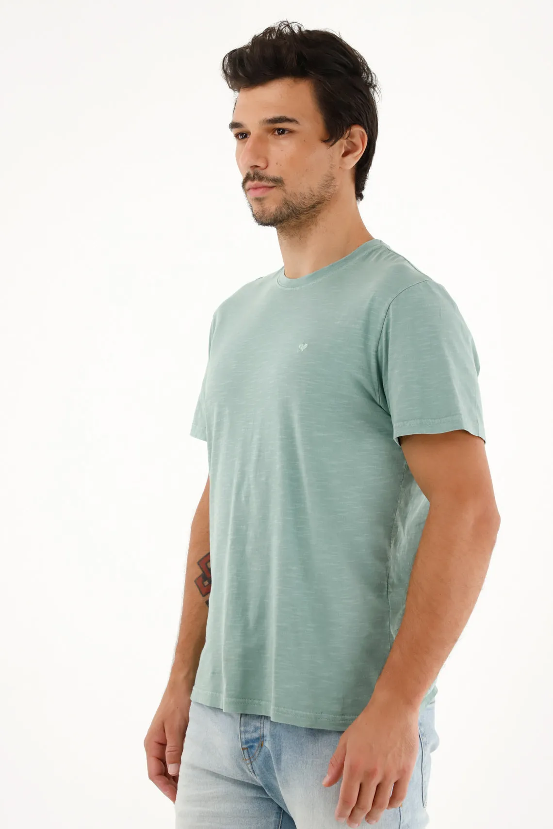Camiseta verde en 100% algodón para hombre