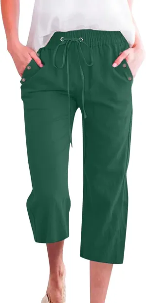 Capri Dress Pants for Women Petite Short Plus Size Drawstring Cropped Pants with Pockets Capris for Summer Dressy