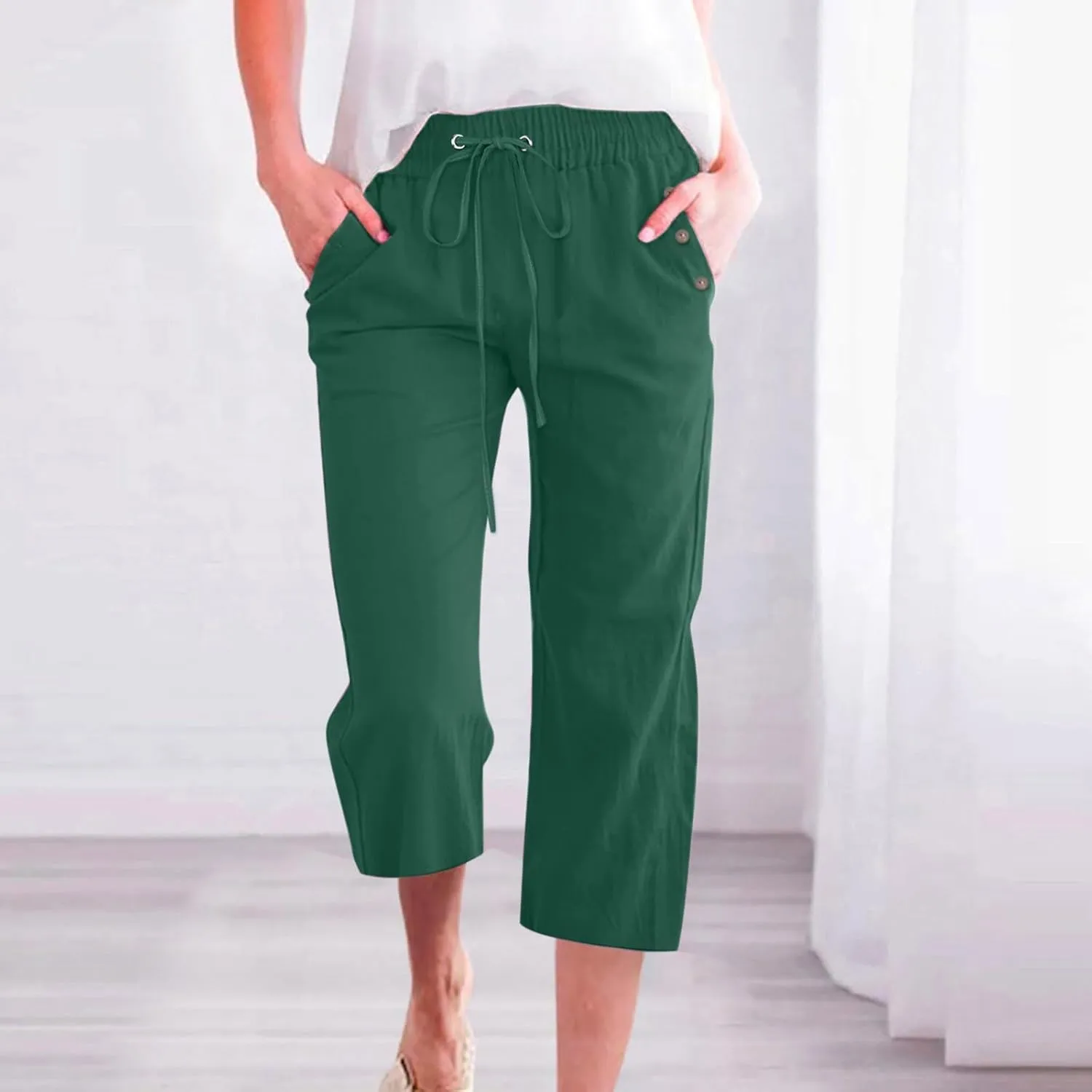 Capri Dress Pants for Women Petite Short Plus Size Drawstring Cropped Pants with Pockets Capris for Summer Dressy