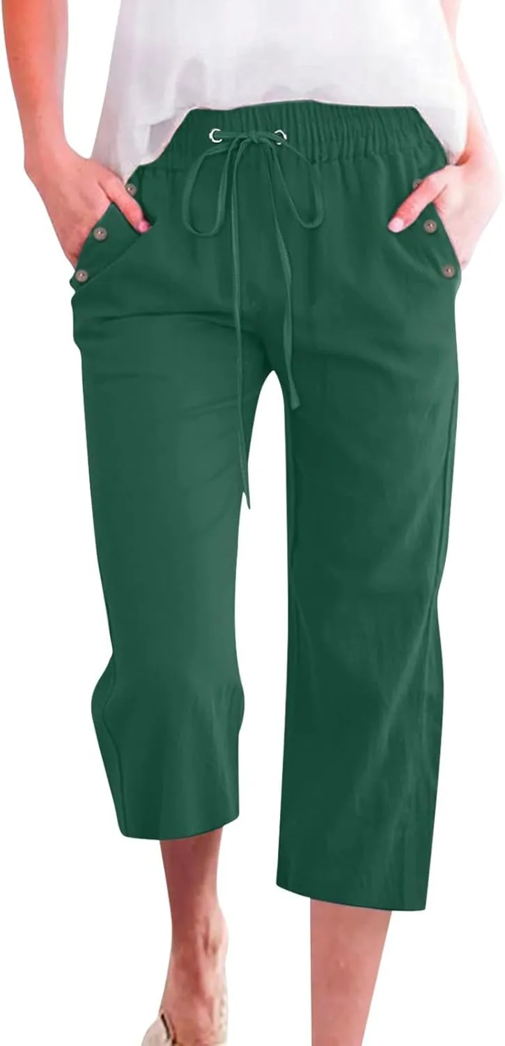 Capri Dress Pants for Women Petite Short Plus Size Drawstring Cropped Pants with Pockets Capris for Summer Dressy